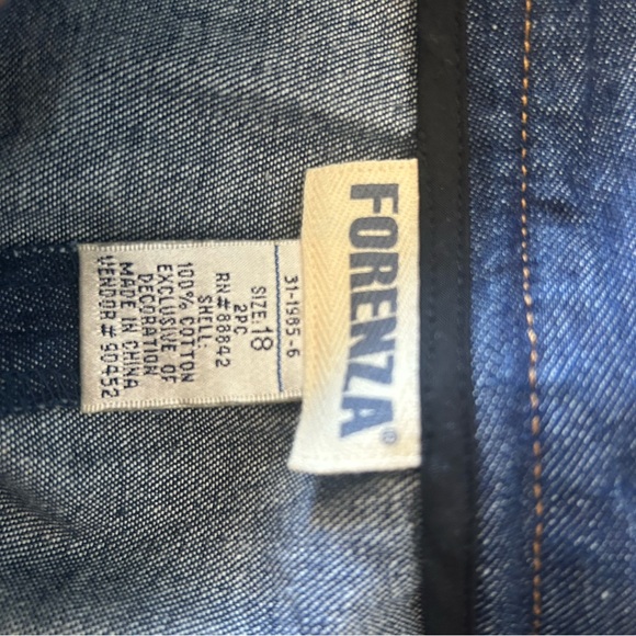 Vintage Rare Forenza Indigo Denim Blazer and Skirt with Tan Piping size 18 - Picture 11 of 12